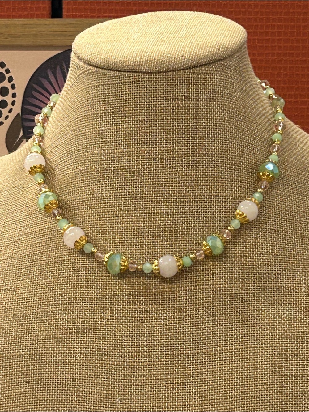 Vintage gold and glass crystal bead necklace
